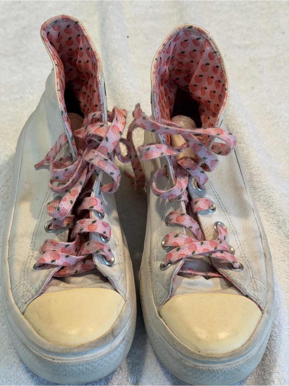 Converse White Canvas High-Top Sneakers with Pink Strawberry Laces